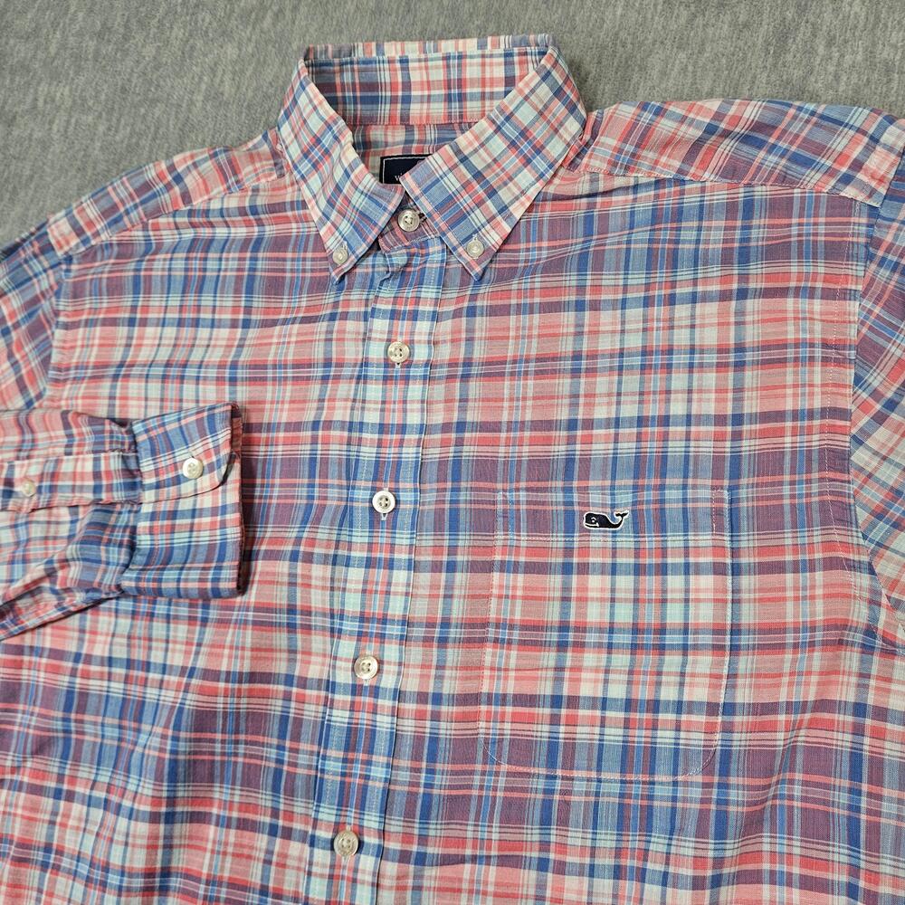 Vineyard Vines Shirt Mens M Pink Plaid Button Up Lightweight Classic Fit Tucker